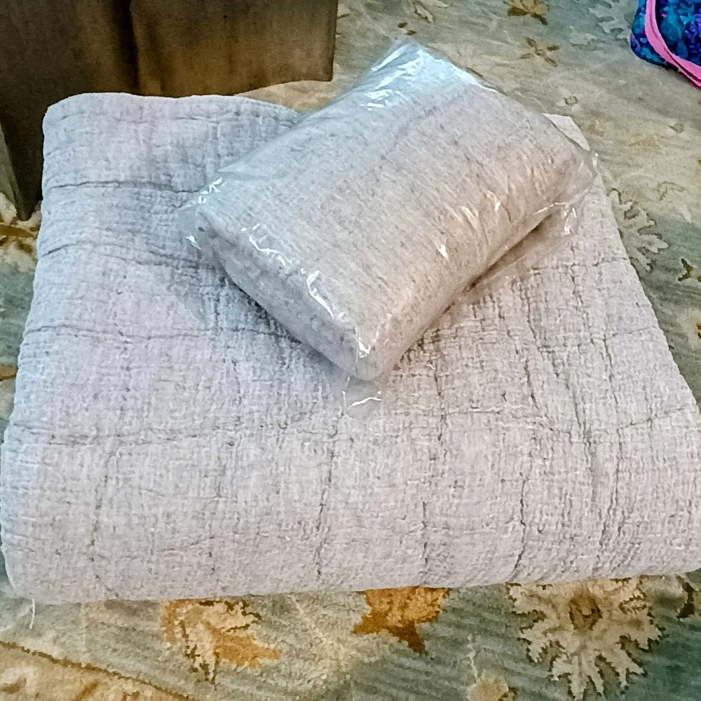 Pottery Barn Gray Cloud Quilt + 2 Euro Shams